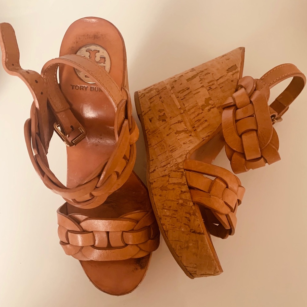 Tory Burch tan wedges beautiful shoes